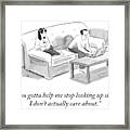 A Man And A Woman Sit On A Couch.  The Man Framed Print
