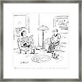 A Man And A Woman Talk In Their Living Room Framed Print