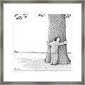 A Man Hugging A Tree Speaks To It Forlornly Framed Print