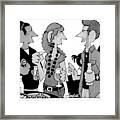A Man Is Seen Speaking To Another Man And Woman Framed Print