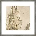 A Man-o-war Under Sail Seen From The Stern With A Boeiler Nearby Framed Print