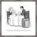 A Man Speaks To A Woman On A Date At A Restaurant Framed Print