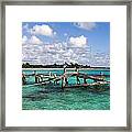 A Pelican Sitting On An Old Wooden Jetty In The Caribbean Sea Framed Print