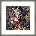 A Vase Of Flowers With Fruit Framed Print