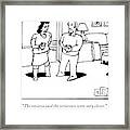 A Woman And Man Converse At A Cocktail Party Framed Print