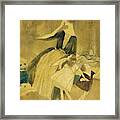 A Woman And Two Little Girls Walking Framed Print
