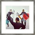 A Woman Directing Two Men With Props Framed Print