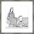 A Woman Is Standing And Dressed To Go Outdoors Framed Print