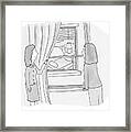 A Woman Pulls Back The Curtain So Her Friend Framed Print