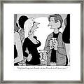 A Woman Speaks To A Man At A Cocktail Party Framed Print