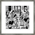 A Woman Speaks To A Man At The Top Of The Stairs Framed Print