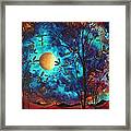 Abstract Art Landscape Tree Blossoms Sea Moon Painting Visionary Delight By Madart Framed Print