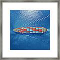 Aerial Top View Container Ship Park For Import Export Logistics In  Pier, Thailand. Framed Print