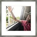 African-american Boy On The Back Seat Of A Car. Framed Print