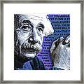 Albert Einstein And Quotes Blue Framed Print