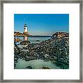 An Early Moon Over Fort Pickering Light Salem Ma Framed Print
