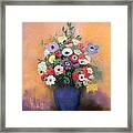 Anemones And Lilac In A Blue Vase Framed Print