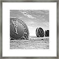 Antique Clocks In The Desert Sand Framed Print