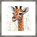 Baby Giraffe Watercolor Framed Print