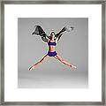 Ballerina In The Air Wile Holding Silk Framed Print