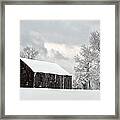 Barn In Snow Framed Print