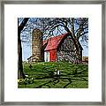Barn With Silo In Springtime Framed Print