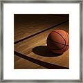 Basketball On Basketball Court, Elevated View Framed Print