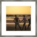 Beach Soccer At Sunset Framed Print