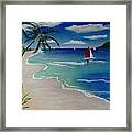 Beach With Sailboat Framed Print