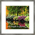 Beautiful Park With Autumn Trees And Colorful Flowers Framed Print