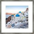 Beautiful Village Of Oia At Sunrise - Santorini - Greece Framed Print