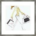 Beautiful Woman Striding With Shopping Framed Print