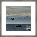 Bird Boat And Mountains Framed Print