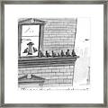 Birds Are Seen Lined Up Along A Building Ledge Framed Print