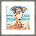 Blonde On The Beach With Opened Shirt Framed Print