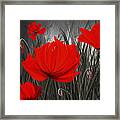 Blood-red Poppies - Red And Gray Art Framed Print