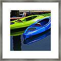 Blue And Green Kayaks Framed Print