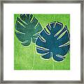Blue And Green Palm Leaves Framed Print