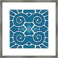 Blue And White Wave Tile- Abstract Art Framed Print