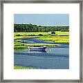 Blue Boat On The Herring River Framed Print