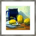 Blue Pitcher With Lemons Framed Print