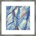 Blue White And Coral Abstract Panoramic Painting Framed Print