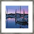 Boats Moored In Harbour At Sunset Framed Print