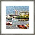 Boats On The River Thames And The London Eye Framed Print