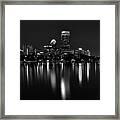 Boston Skyline By Night - Black And White Framed Print