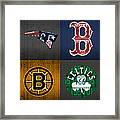 Boston Sports Fan Recycled Vintage Massachusetts License Plate Art Patriots Red Sox Bruins Celtics Framed Print
