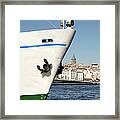 Bow Of Boat With Background Showing Framed Print