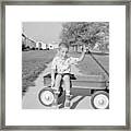 Boy In Wagon 1957, Retro Framed Print