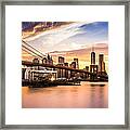 Brooklyn Bridge At Sunset Framed Print