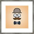Brown Top Hat Moustache Glasses And Bow Tie Framed Print
